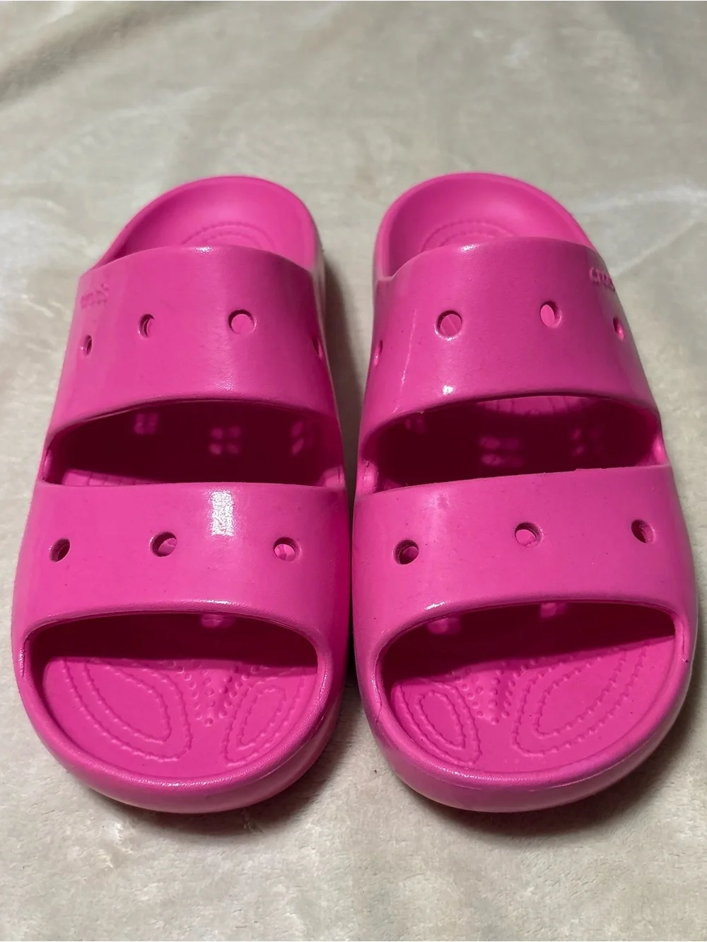 CROCS Double Strap Slide Sandals in Hot Pink